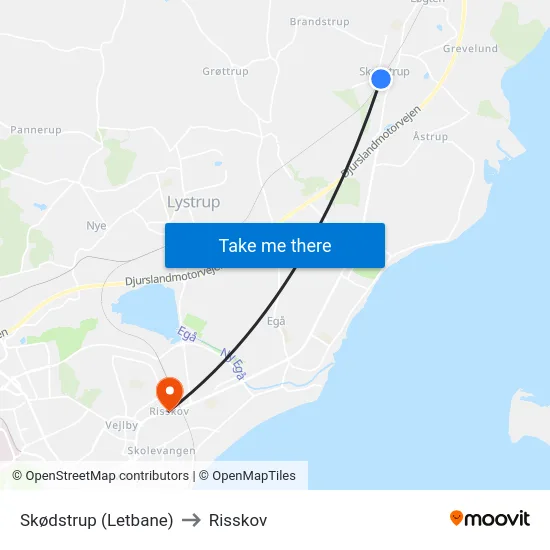 Skødstrup (Letbane) to Risskov map