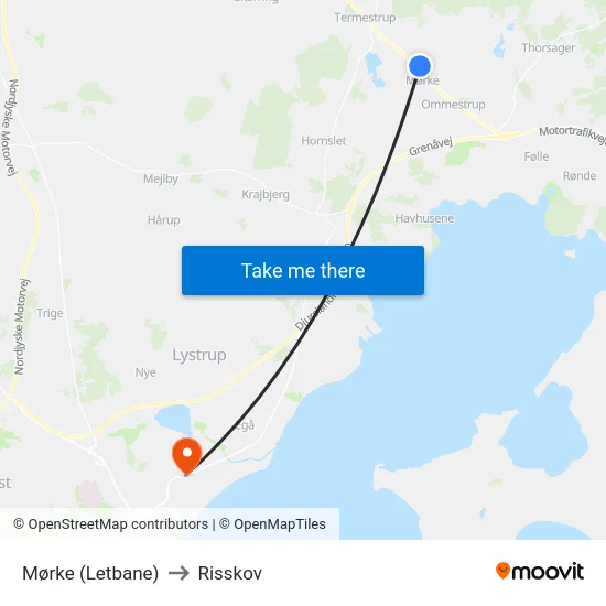 Mørke (Letbane) to Risskov map