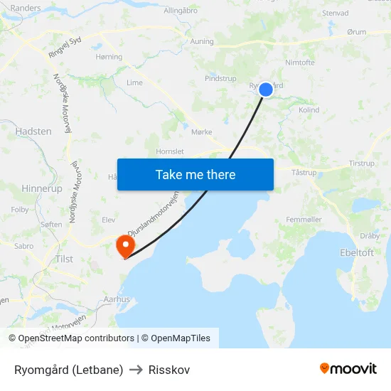 Ryomgård (Letbane) to Risskov map