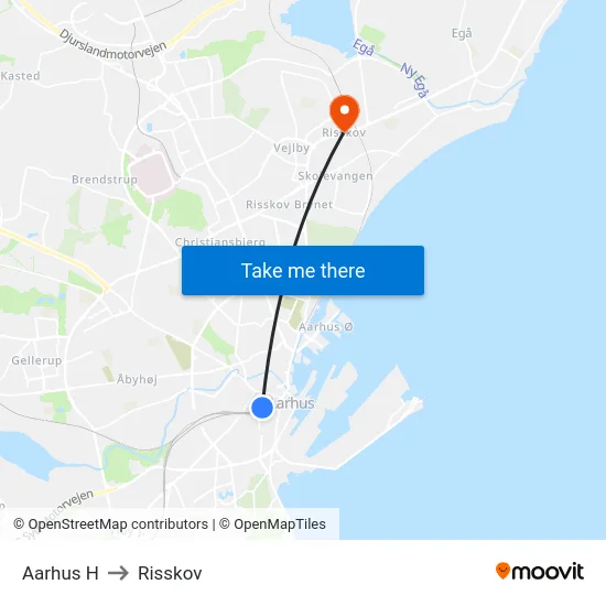 Aarhus H to Risskov map