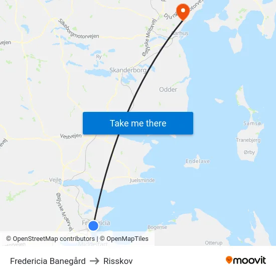 Fredericia Banegård to Risskov map