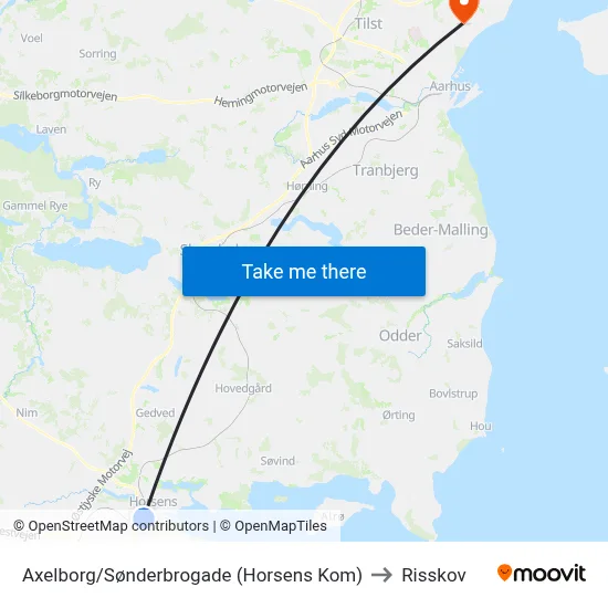 Axelborg/Sønderbrogade (Horsens Kom) to Risskov map