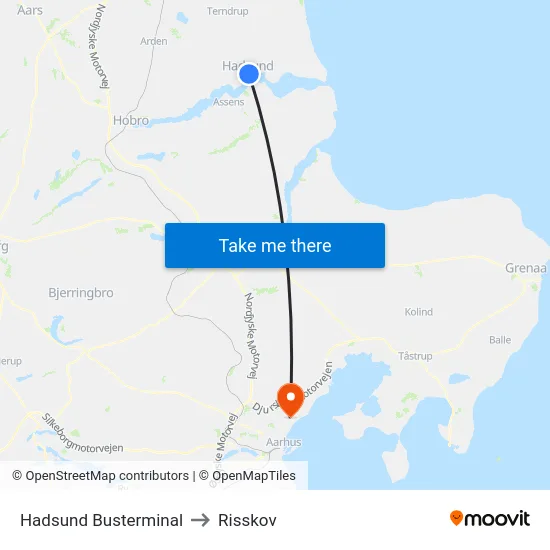 Hadsund Busterminal to Risskov map