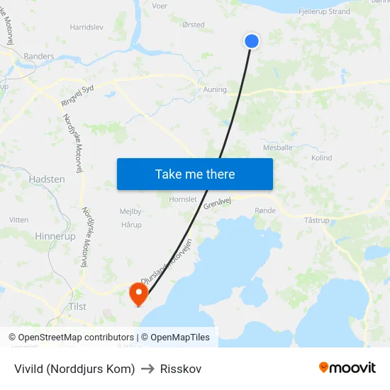 Vivild (Norddjurs Kom) to Risskov map