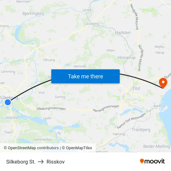 Silkeborg St. to Risskov map