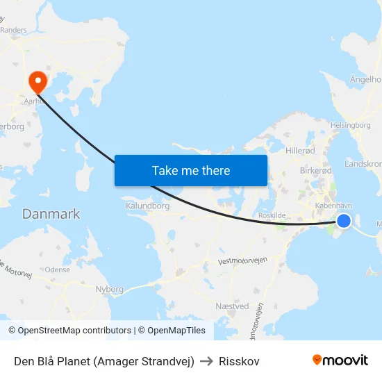 Den Blå Planet (Amager Strandvej) to Risskov map