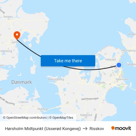 Hørsholm Midtpunkt (Usserød Kongevej) to Risskov map