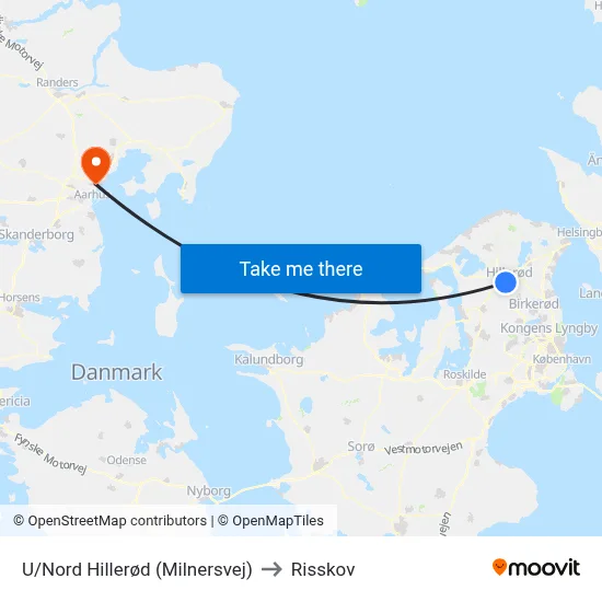 U/Nord Hillerød (Milnersvej) to Risskov map