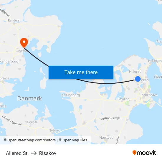 Allerød St. to Risskov map