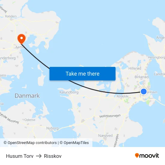 Husum Torv to Risskov map