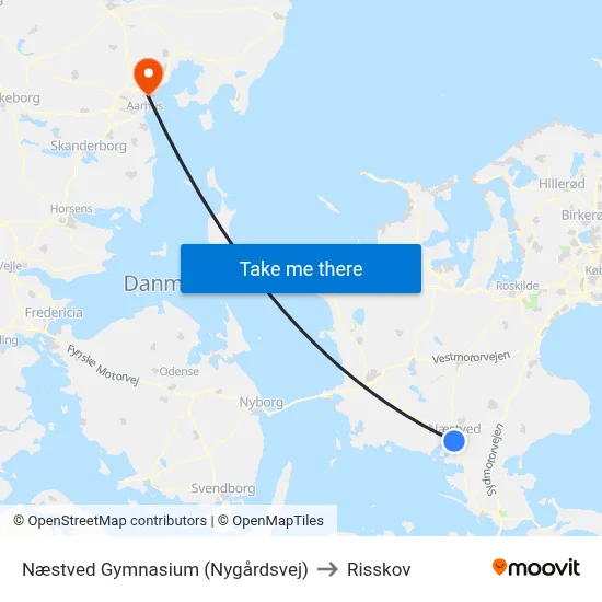 Næstved Gymnasium (Nygårdsvej) to Risskov map
