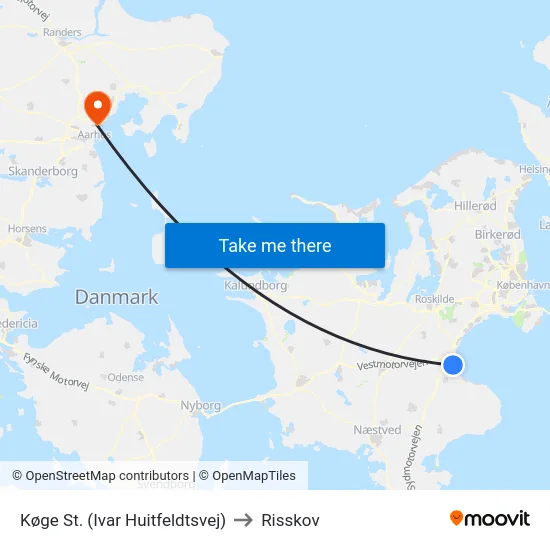 Køge St. (Ivar Huitfeldtsvej) to Risskov map