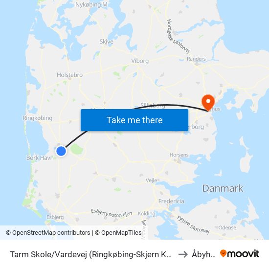 Tarm Skole/Vardevej (Ringkøbing-Skjern Kom) to Åbyhøj map
