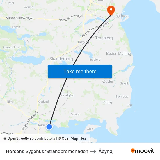 Horsens Sygehus/Strandpromenaden to Åbyhøj map