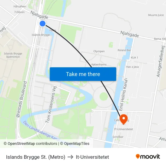 Islands Brygge St. (Metro) to It-Universitetet map