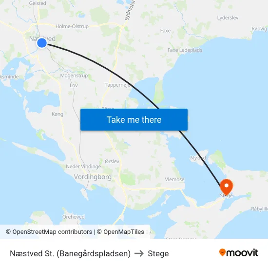 Næstved St. (Banegårdspladsen) to Stege map