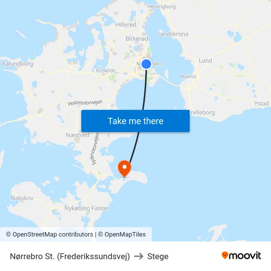 Nørrebro St. (Frederikssundsvej) to Stege map