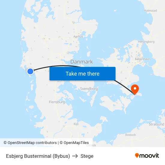 Esbjerg Busterminal (Bybus) to Stege map