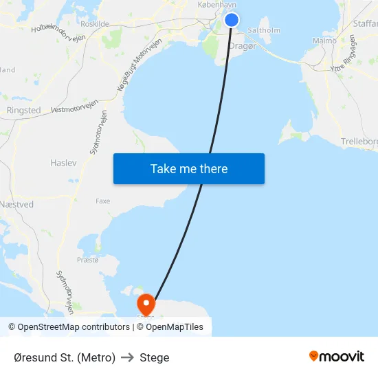 Øresund St. (Metro) to Stege map