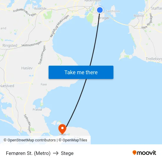 Femøren St. (Metro) to Stege map