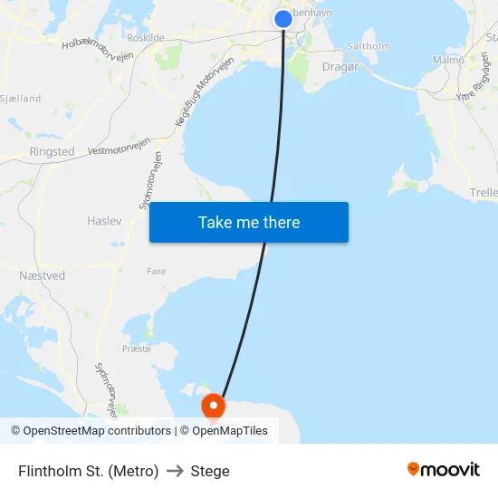 Flintholm St. (Metro) to Stege map