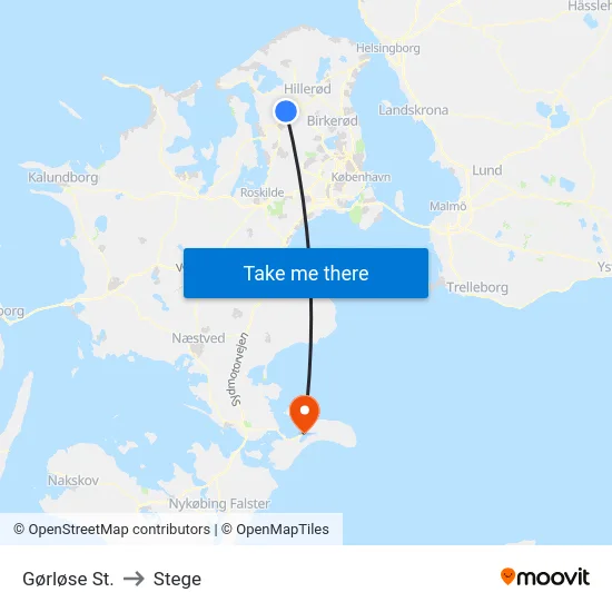 Gørløse St. to Stege map