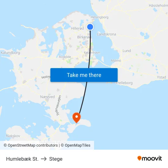 Humlebæk St. to Stege map