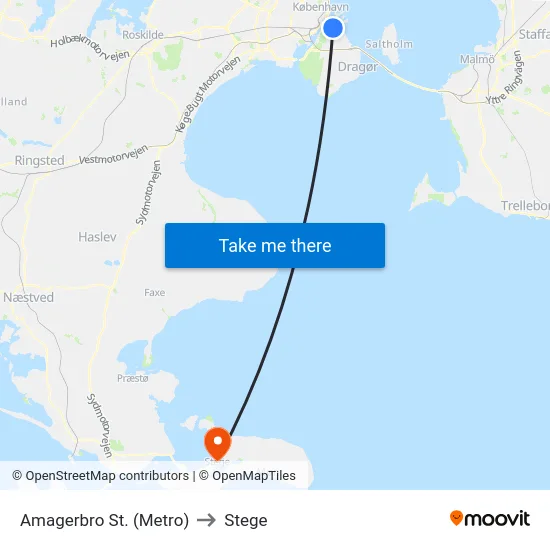 Amagerbro St. (Metro) to Stege map