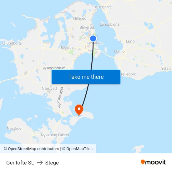 Gentofte St. to Stege map