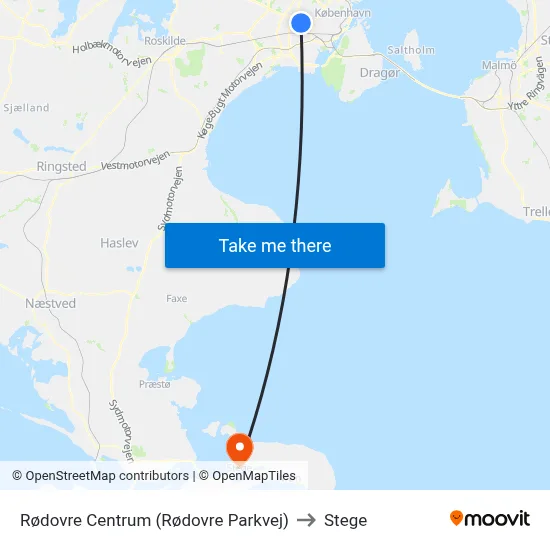 Rødovre Centrum (Rødovre Parkvej) to Stege map