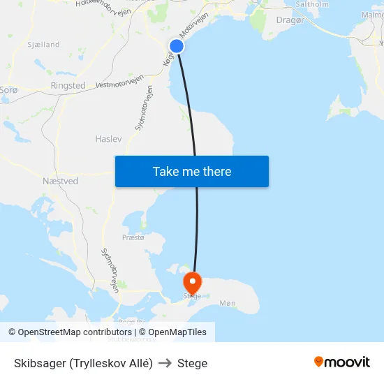 Skibsager (Trylleskov Allé) to Stege map