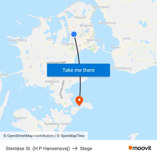 Stenløse St. (H P Hansensvej) to Stege map
