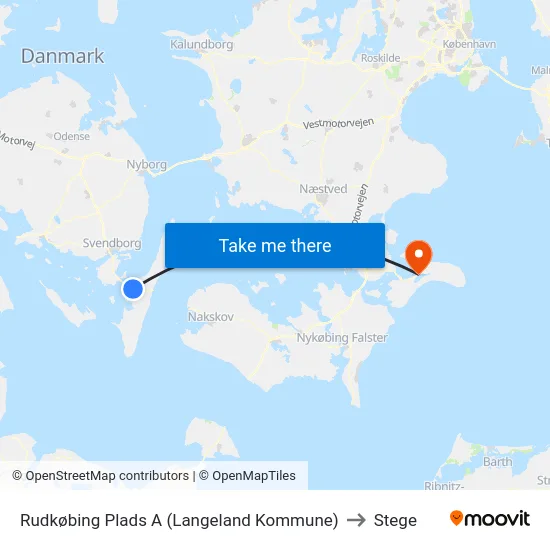 Rudkøbing Plads A (Langeland Kommune) to Stege map