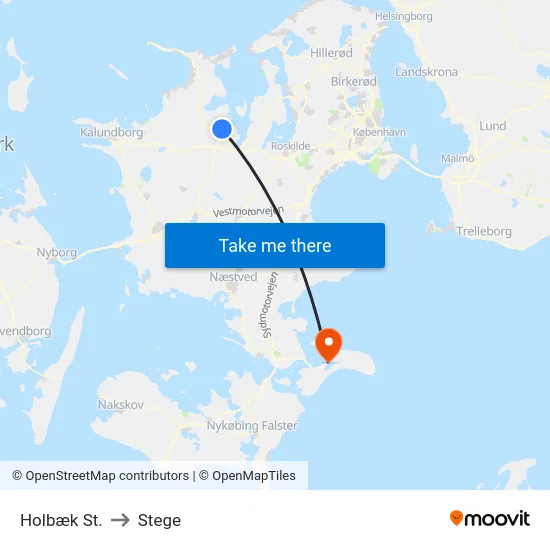 Holbæk St. to Stege map