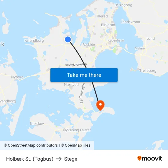 Holbæk St. (Togbus) to Stege map
