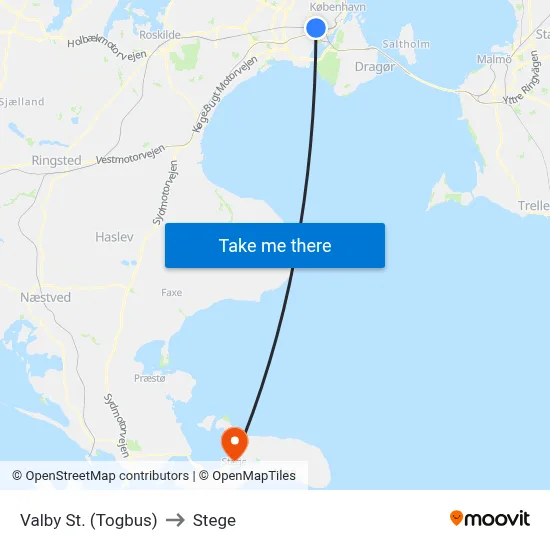 Valby St. (Togbus) to Stege map