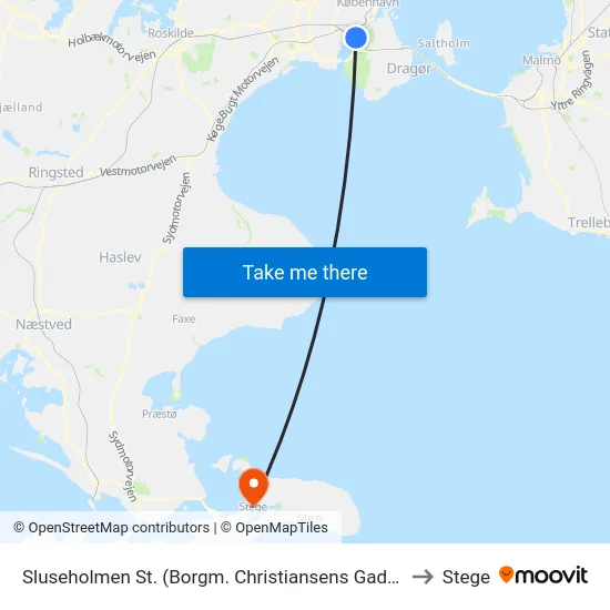 Sluseholmen St. (Borgm. Christiansens Gade) to Stege map