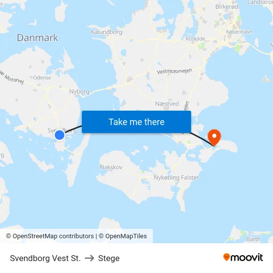 Svendborg Vest St. to Stege map