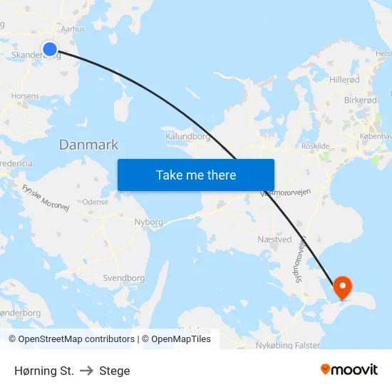 Hørning St. to Stege map