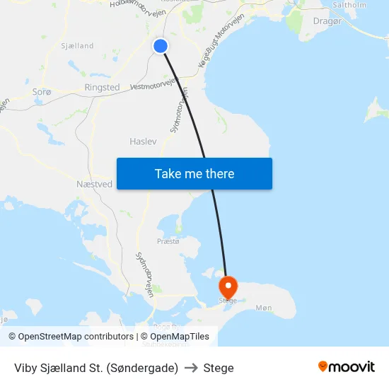 Viby Sjælland St. (Søndergade) to Stege map