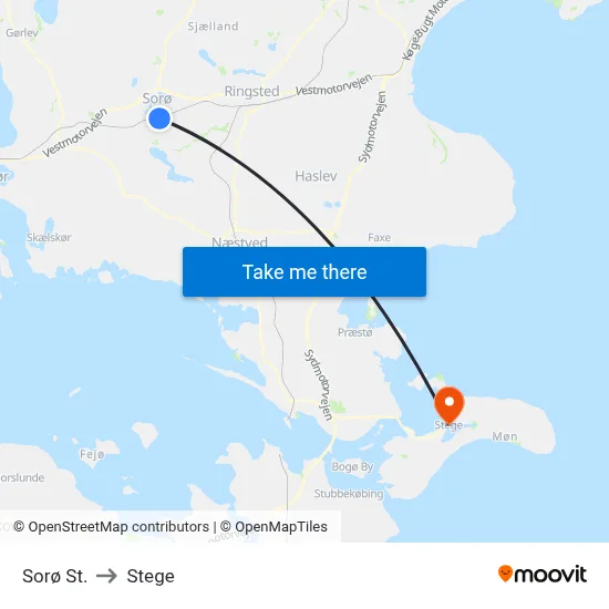 Sorø St. to Stege map