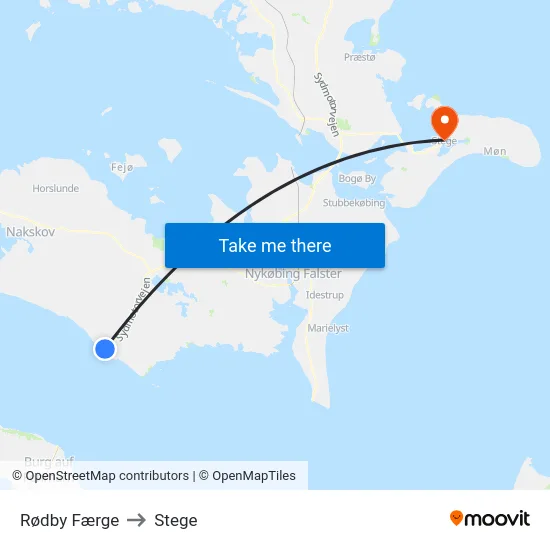 Rødby Færge to Stege map