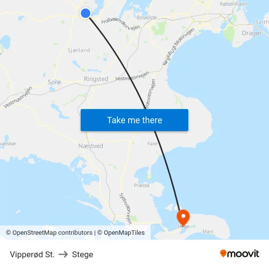 Vipperød St. to Stege map