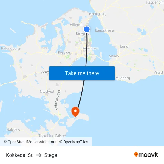 Kokkedal St. to Stege map