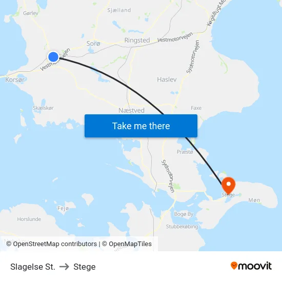 Slagelse St. to Stege map