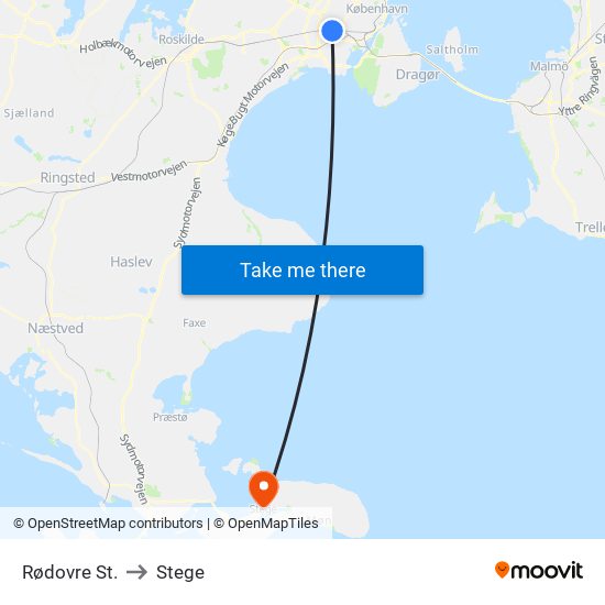 Rødovre St. to Stege map