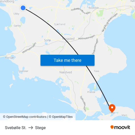 Svebølle St. to Stege map