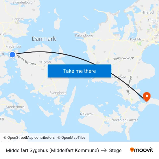 Middelfart Sygehus (Middelfart Kommune) to Stege map