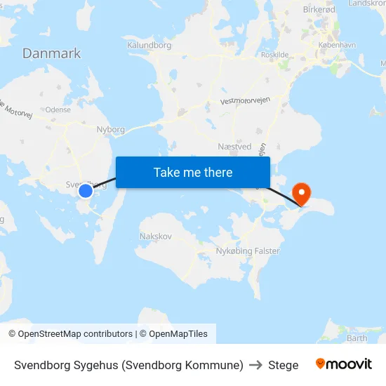 Svendborg Sygehus (Svendborg Kommune) to Stege map
