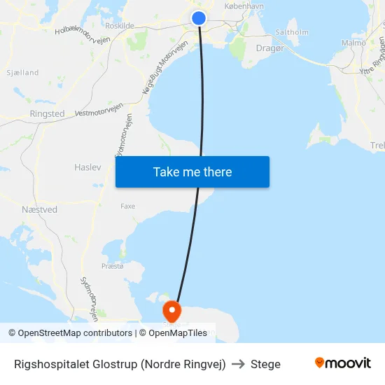 Rigshospitalet Glostrup (Nordre Ringvej) to Stege map